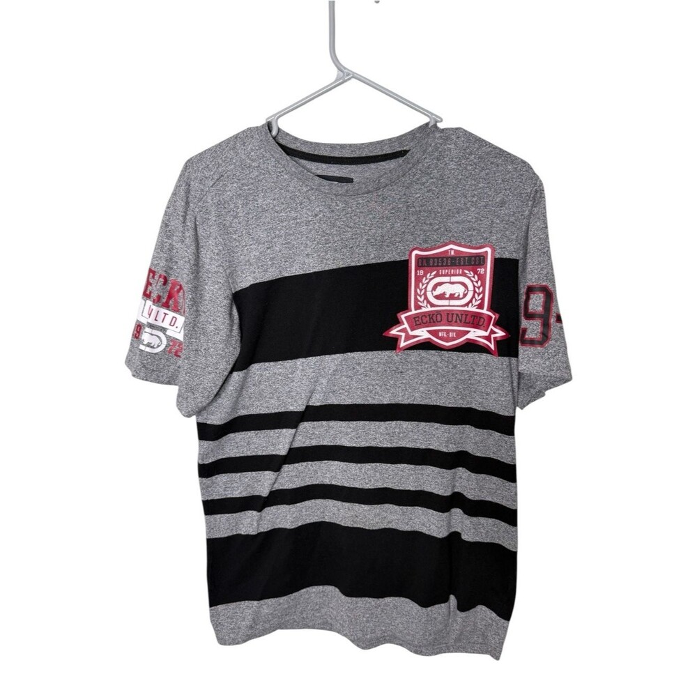 Eckō Unltd. Gray Black Medium Short Sleeve Striped T-Shirt